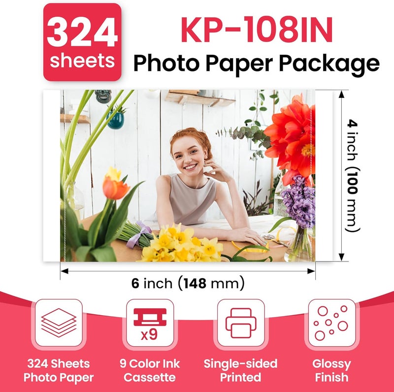Wonfoucs Compatible with Canon KP-108IN 9 Color Ink Cassette and 324 Sheets 4 x 6 Paper Glossy for CANON SELPHY CP1500 CP1300 CP1200 CP910 CP900 CP760 CP770 CP780 CP800, Photo Paper - Image 2